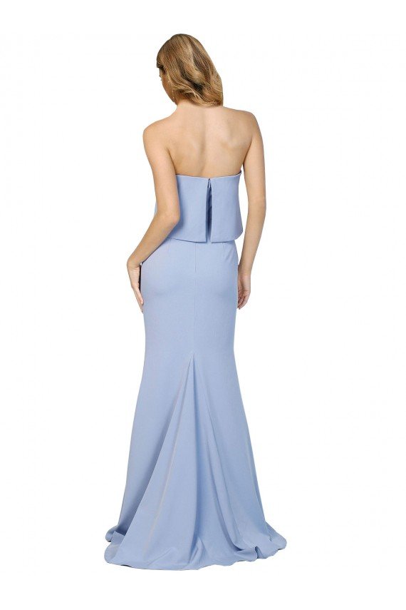 Cheapest Strapless Full Length Formal Crepe Bridesmaid Dress / Prom Dress with Bodice Overlay UK