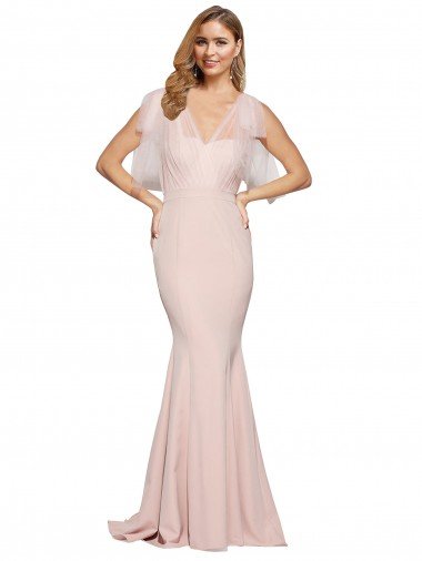 Cheapest Double Bow Full Length Sweetheart Formal Crepe Bridesmaid Dress / Prom Dress with Tulle Overlay UK