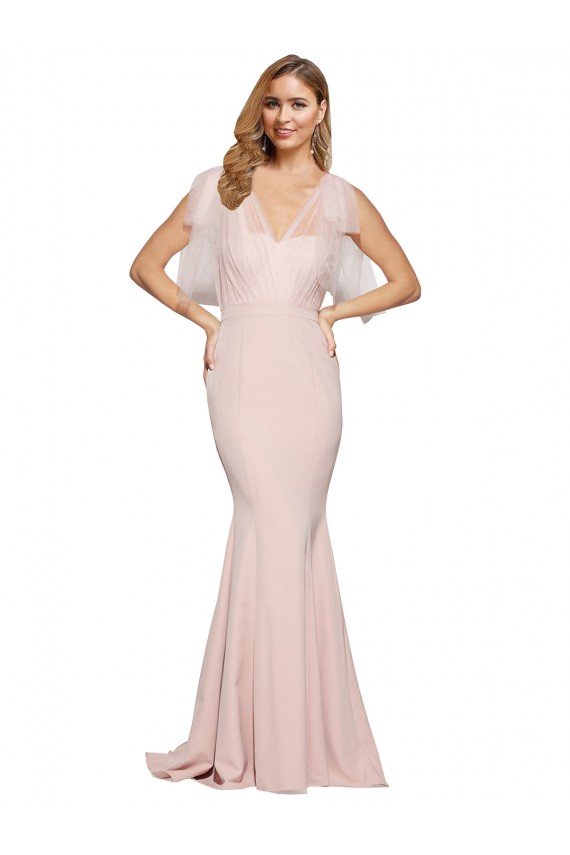 Cheapest Double Bow Full Length Sweetheart Formal Crepe Bridesmaid Dress / Prom Dress with Tulle Overlay UK