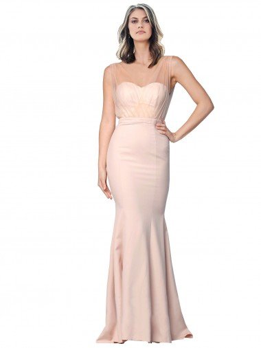 Cheapest Full Length Sweetheart Formal Crepe Bridesmaid Dress / Prom Dress with Tulle Overlay UK