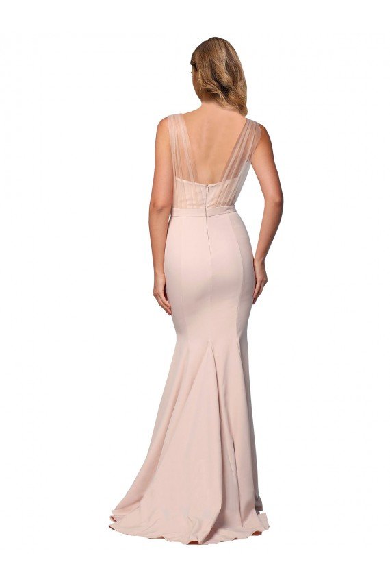 Cheapest Full Length Sweetheart Formal Crepe Bridesmaid Dress / Prom Dress with Tulle Overlay UK