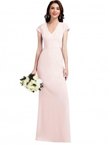 Cheapest Cap Sleeve A-Line Formal Crepe Bridesmaid Dress / Prom Dress with Pockets UK