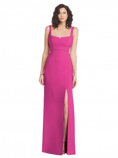 Cheapest Wide Strap Notch Empire Waist Bridesaid Dress with Front Slit UK