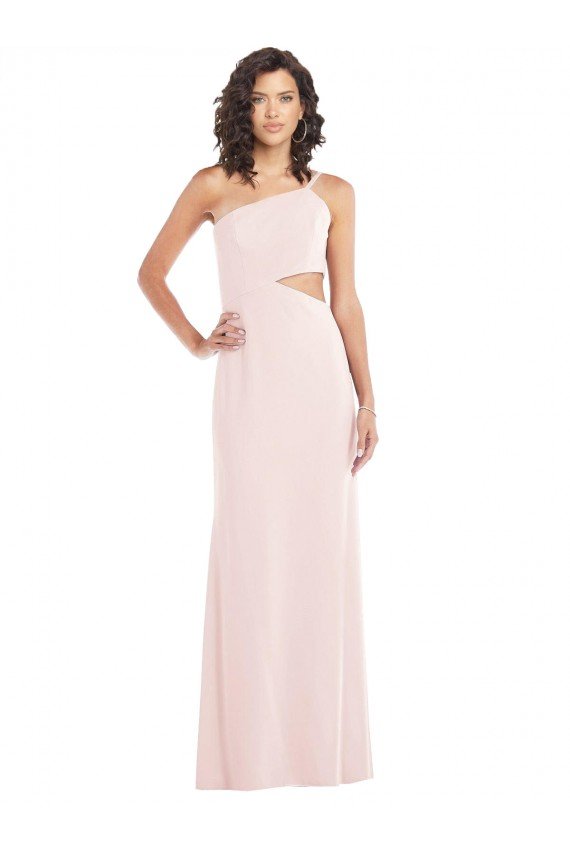 Cheapest Flirty One Shoulder Midriff Cutout Maxi Formal Crepe Bridesmaid Dress / Prom Dress UK