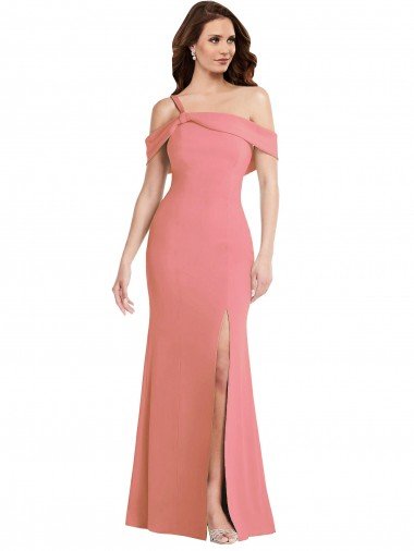 Cheapest One Shoulder Draped Cuff Maxi Bridesmaid Dress / Prom Dress with Front Slit UK