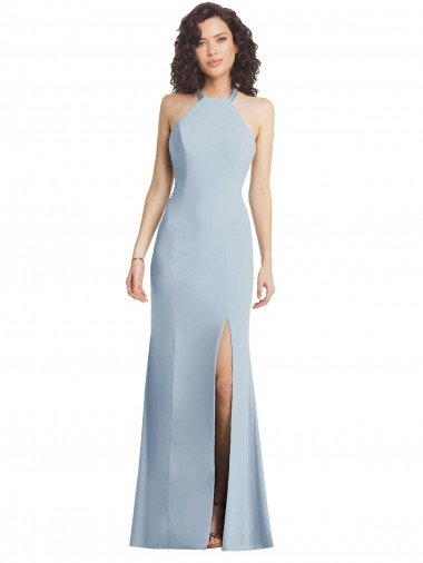 Cheapest High Neck Halter Formal Crepe Bridesmaid Dress / Prom Dress with Twist Criss Cross Back UK
