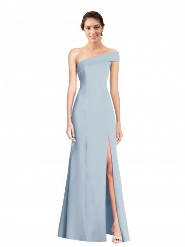 Cheapest Asymmetrical Off the Shoulder Cuff Trumpet Formal Crepe Bridesmaid Dress / Prom Dress With Front Slit UK