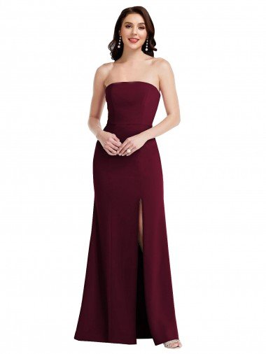 Cheapest Strapless Crepe Maxi Bridesmaid Dress / Prom Dress with Front Slit UK