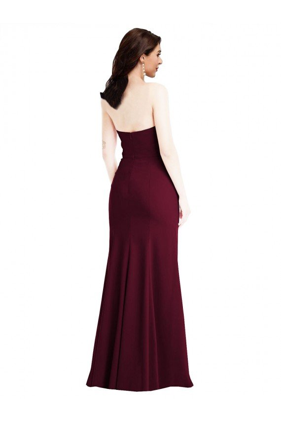 Cheapest Strapless Crepe Maxi Bridesmaid Dress / Prom Dress with Front Slit UK