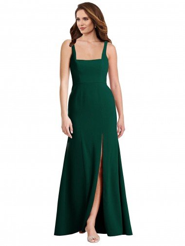 Cheapest Square Neck Trumpet Maxi Bridesmaid Dress / Prom Dress with Front Slit UK