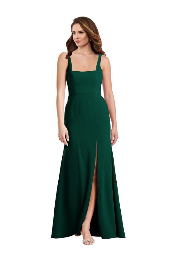 Cheapest Square Neck Trumpet Maxi Bridesmaid Dress / Prom Dress with Front Slit UK