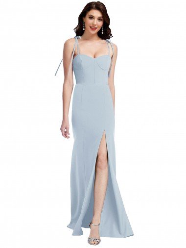 Cheapest Bustier Style Crepe Bridesmaid Dress / Prom Dress with Bow Straps UK