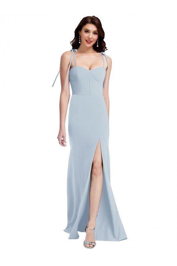 Cheapest Bustier Style Crepe Bridesmaid Dress / Prom Dress with Bow Straps UK