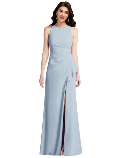 Cheapest Halter Maxi Bridesmaid Dress / Prom Dress with Cascade Ruffle Slit UK