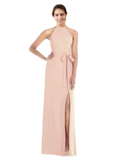 Cheapest Halter Criss Cross Cutout Back Maxi Formal Crepe Bridesmaid Dress / Prom Dress UK