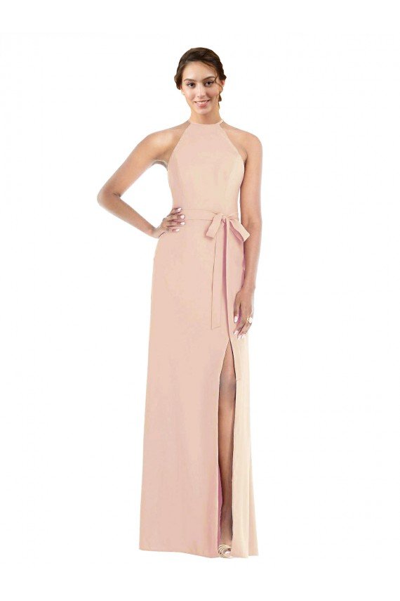 Cheapest Halter Criss Cross Cutout Back Maxi Formal Crepe Bridesmaid Dress / Prom Dress UK