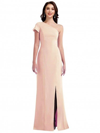 Cheapest One Shoulder Cap Sleeves Trumpet Formal Crepe Bridesmaid Dress / Prom Dress with Front Slit UK