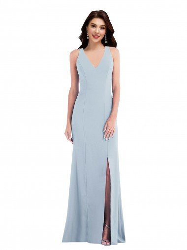 Cheapest Criss Cross Cutout Back Maxi Bridesmaid Dress / Prom Dress with Front Slit UK