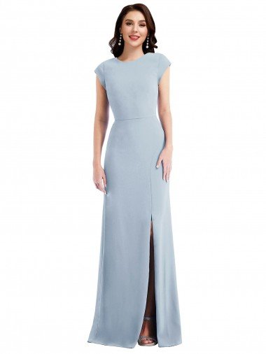 Cheapest Cap Sleeve Open Back Trumpet Formal Crepe Bridesmaid Dress / Prom Dress with Front Slit UK