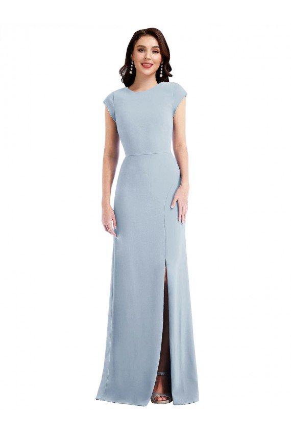 Cheapest Cap Sleeve Open Back Trumpet Formal Crepe Bridesmaid Dress / Prom Dress with Front Slit UK