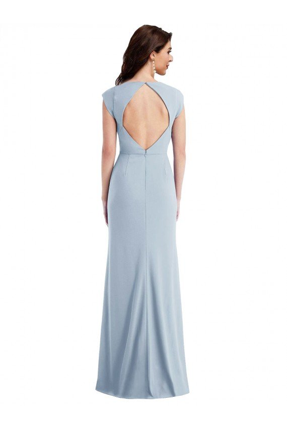 Cheapest Cap Sleeve Open Back Trumpet Formal Crepe Bridesmaid Dress / Prom Dress with Front Slit UK