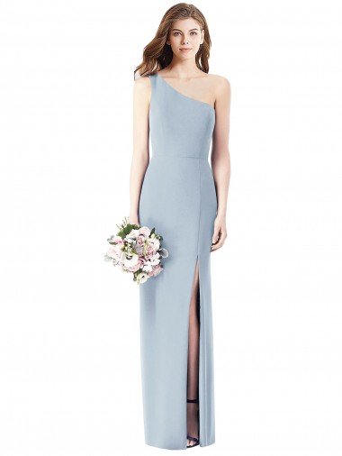 Cheapest One Shoulder Crepe Trumpet Bridesmaid Dress / Prom Dress with Front Slit UK