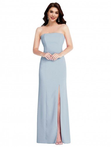 Cheapest Strapless Scoop Back Maxi Formal Crepe Bridesmaid Dress / Prom Dress with Front Slit UK