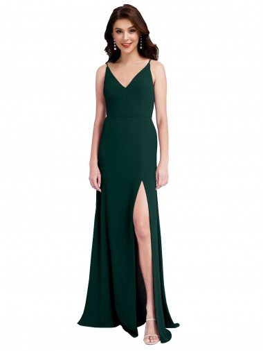 Cheapest Slim A-Line V-Neck Full Length Formal Crepe Bridesmaid Dress / Prom Dress with Side Slit UK