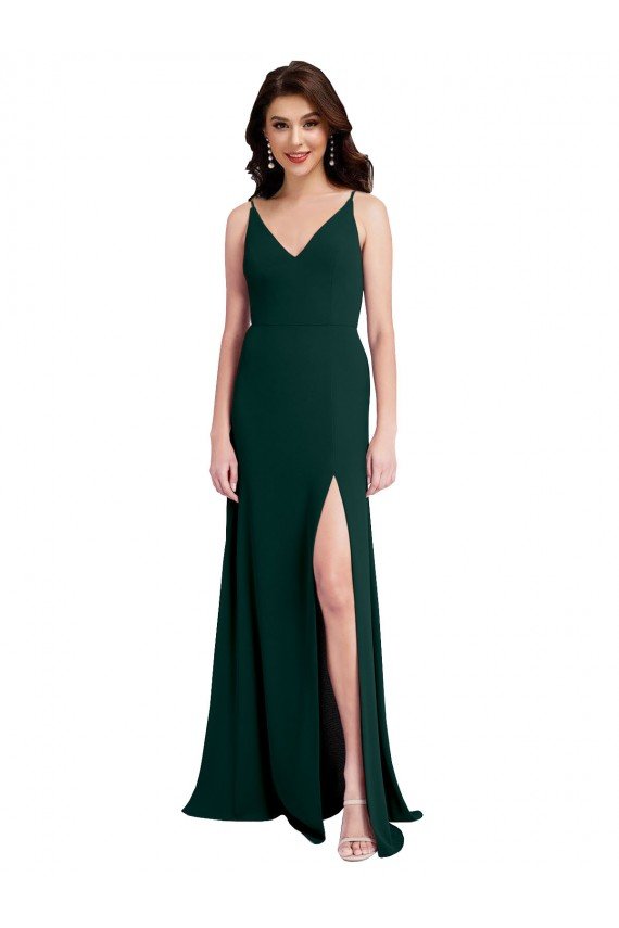 Cheapest Slim A-Line V-Neck Full Length Formal Crepe Bridesmaid Dress / Prom Dress with Side Slit UK