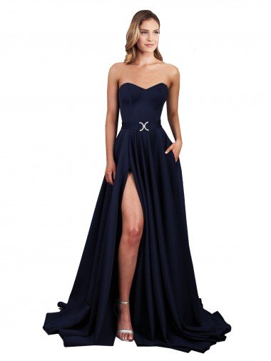 Cheapest Sweetheart Neckline Low Back Long Formal Crepe Bridesmaid Dress / Prom Dress with High Leg Spit UK