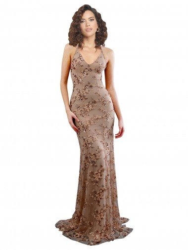 Cheapest Floral Patterned Backless V-Neckline Sequin Formal Bridesmaid Dress / Prom Dress UK