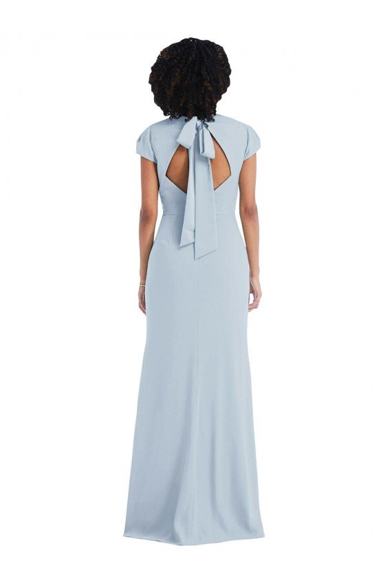 Cheapest Cap Sleeve Cutout Tie Back Trumpet Bridesmaid Dress UK