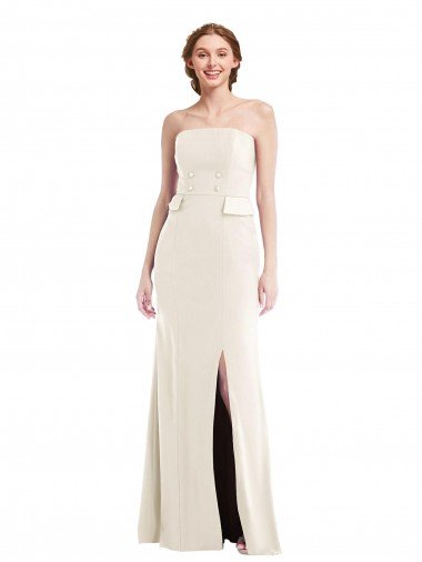 Cheapest Long Strapless Tuxedo Maxi Bridesmaid Dress / Prom Dress with Front Slit UK