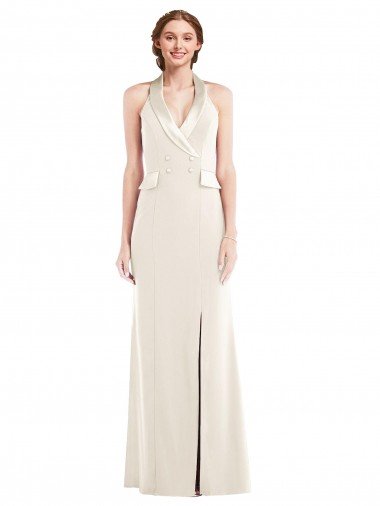 Cheapest Halter Tuxedo Maxi Bridesmaid Dress / Prom Dress with Front Slit UK