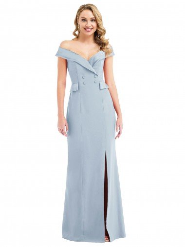 Cheapest Off the Shoulder Tuxedo Maxi Bridesmaid Dress / Prom Dress with Front Slit UK