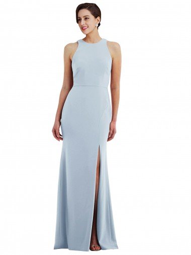 Cheapest Cutout Open Back Halter Maxi Formal Crepe Bridesmaid Dress / Prom Dress with Scarf Tie UK