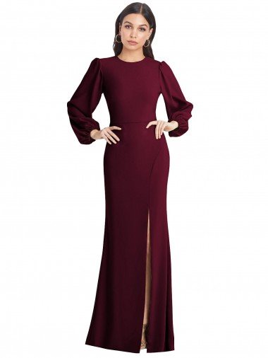 Cheapest Puff Sleeves Long Maxi Briddesmaid Dress with Cutout Tie Back UK