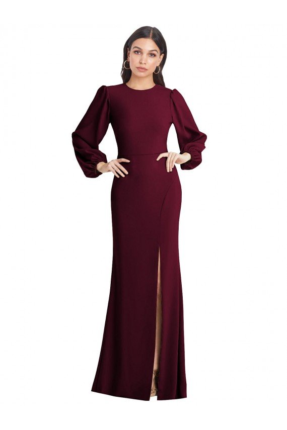 Cheapest Puff Sleeves Long Maxi Briddesmaid Dress with Cutout Tie Back UK