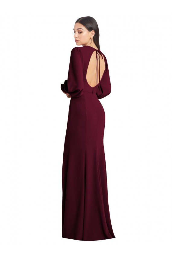 Cheapest Puff Sleeves Long Maxi Briddesmaid Dress with Cutout Tie Back UK