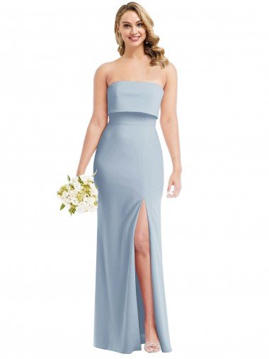 Cheapest Strapless Overlay Bodice Crepe Maxi Bridesmaid Dress / Prom Dress with Front Slit UK