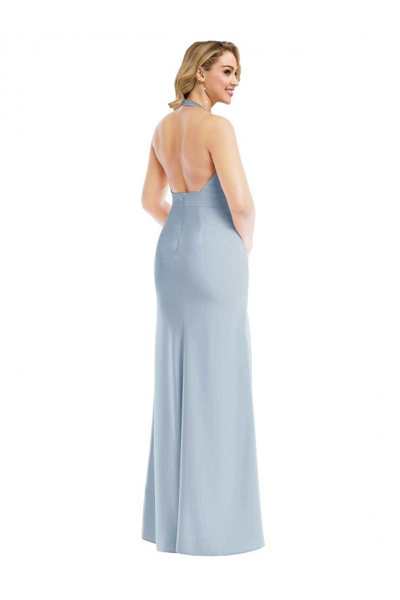 Cheapest Plunge Neck Halter Backless Trumpet Bridesmaid Dress / Prom Dress with Front Slit UK