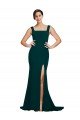 Cheapest Fitted Square Neck Long Crepe Bridesmaid Dress / Prom Dress with Train and Side Split UK