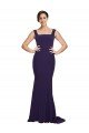 Cheapest Square Neck Long Sweep Train Crepe Bridesmaid Dress / Prom Dress with Thick Straps UK