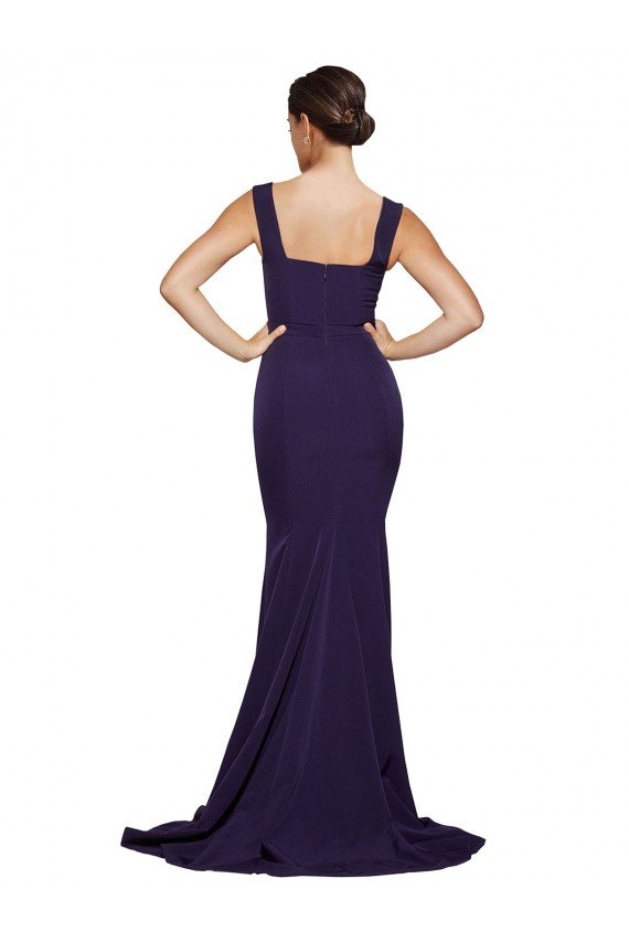 Cheapest Square Neck Long Sweep Train Crepe Bridesmaid Dress / Prom Dress with Thick Straps UK