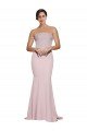 Cheapest Straight Neck Long Strapless Formal Crepe Bridesmaid Dress / Prom Dress with Soft Tulle Overlay and Small Train UK