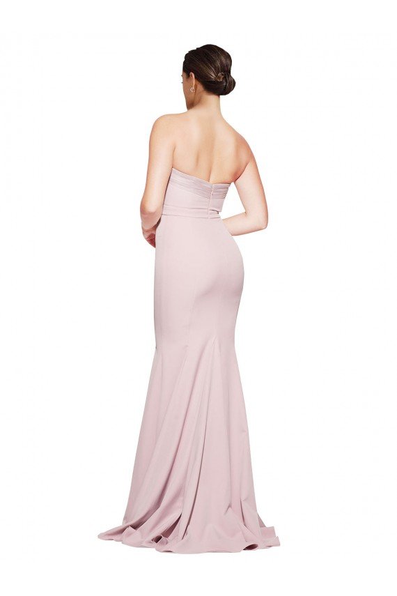 Cheapest Straight Neck Long Strapless Formal Crepe Bridesmaid Dress / Prom Dress with Soft Tulle Overlay and Small Train UK