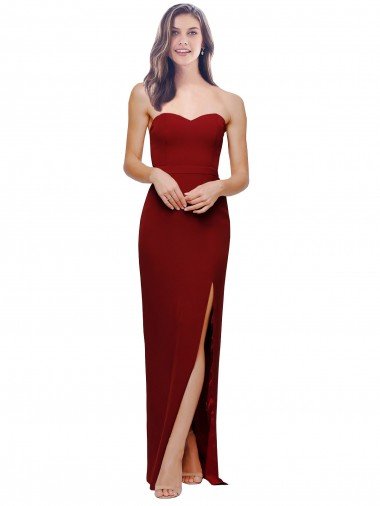 Cheapest Straight Pencil Skirt Long Sweetheart Formal Crepe Bridesmaid Dress / Prom Dress with High Side Split UK