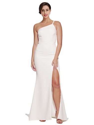 Cheapest Long Sweep Train Crepe Bridesmaid Dress / Prom Dress with Side Split and One Strap UK