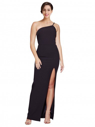 Cheapest Long Floor Length Formal Crepe Bridesmaid Dress / Prom Dress with Side Split and One Strap UK