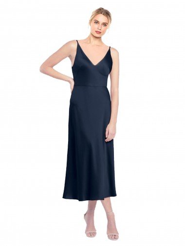 Cheapest V-Neck Midi Length Short Cocktail Formal Stretch Satin Bridesmaid Dress / Prom Dress V-Back UK